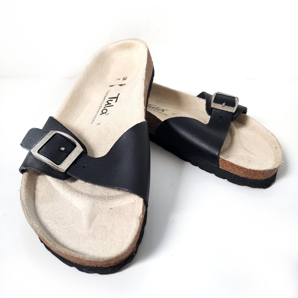 Tula by Birkenstocks Madrid Black Slides NEW, 38 7